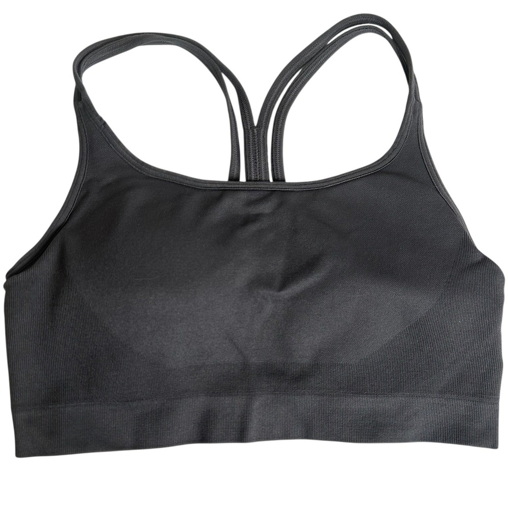 Zella Sports Bra Women Large Charcoal Gray Seamless Multi-Strap Racerback Padded - Picture 2 of 8